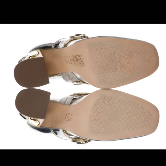 Tory Burch Madison Silver Gold Color Metallic Block Heel Mary Jane Pumps - Picture 5 of 5